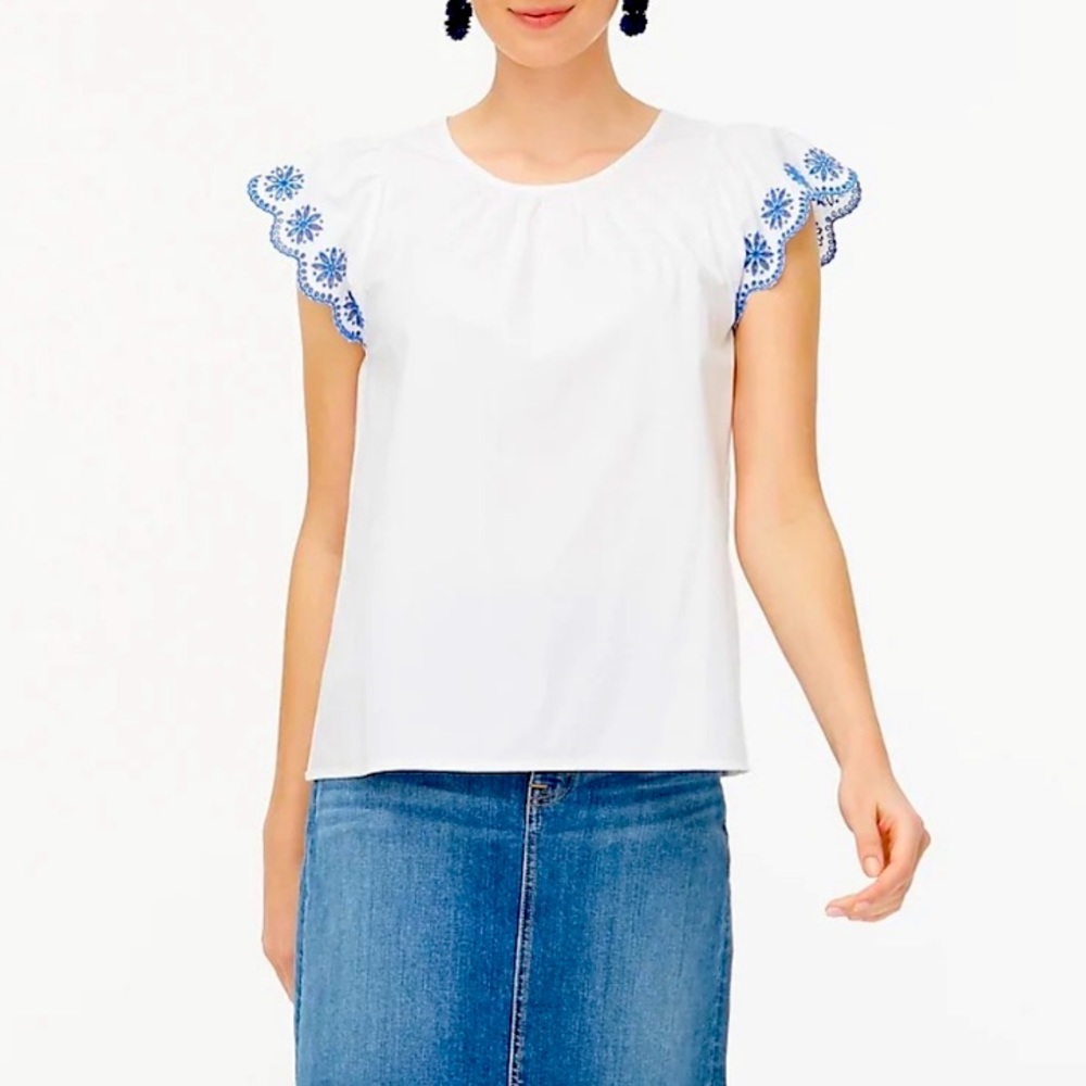 NWT J. Crew Embroided Flutter-Sleeve Blouse